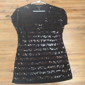 INC Black Sequin Going Out Tunic Length Top